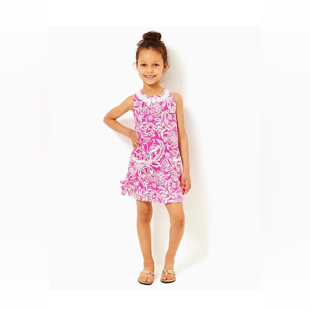 Lilly Pulitzer LITTLE LILLY KNIT SHIFT DRESS, PASSION FRUIT PINK SZ L